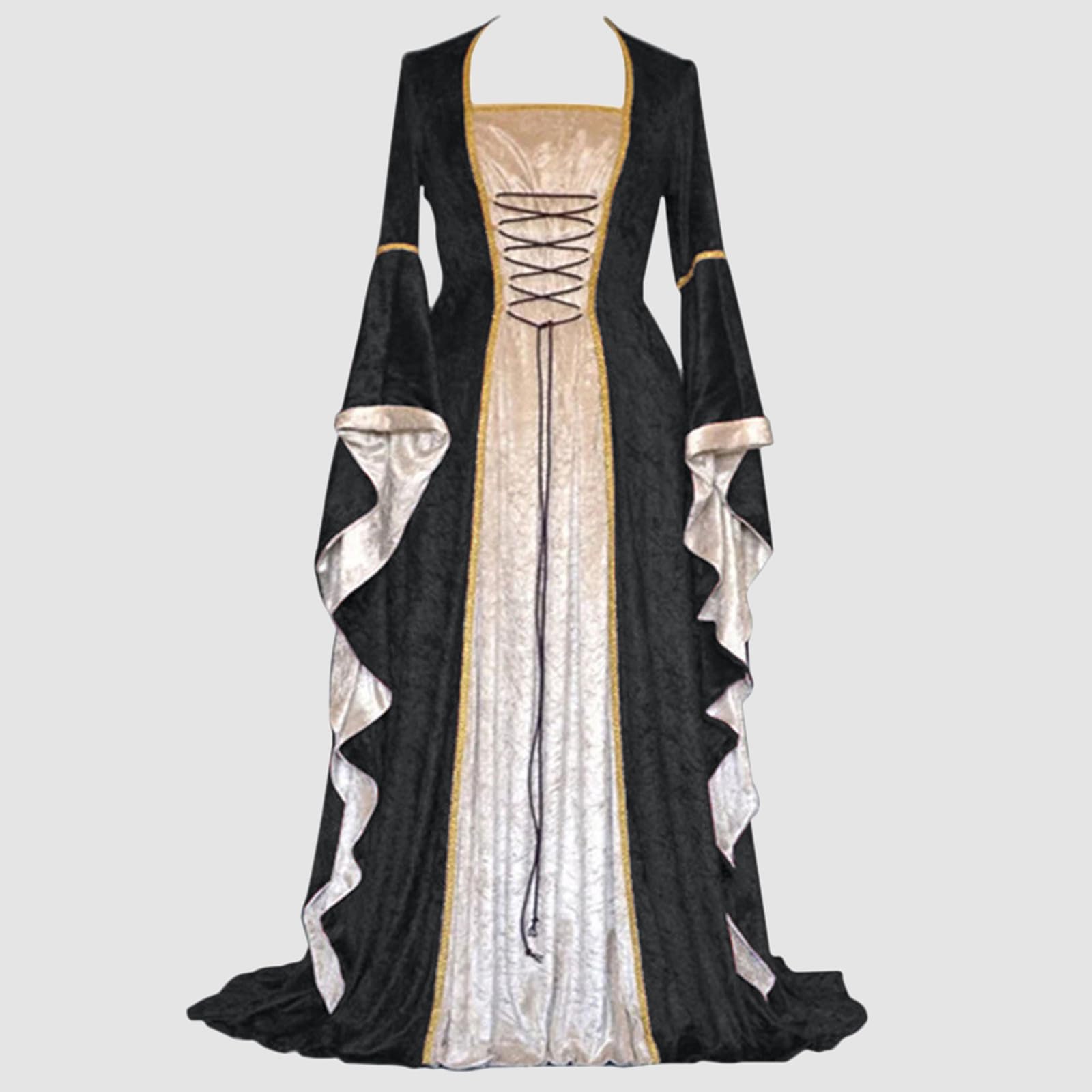 Per donna Vestiti Stile retrò Tinta unica Manica a tromba Lungo Abito da principessa Cosplay Pavimento Lunghezza Medievale Per donna Abito gotico Abito per donna
