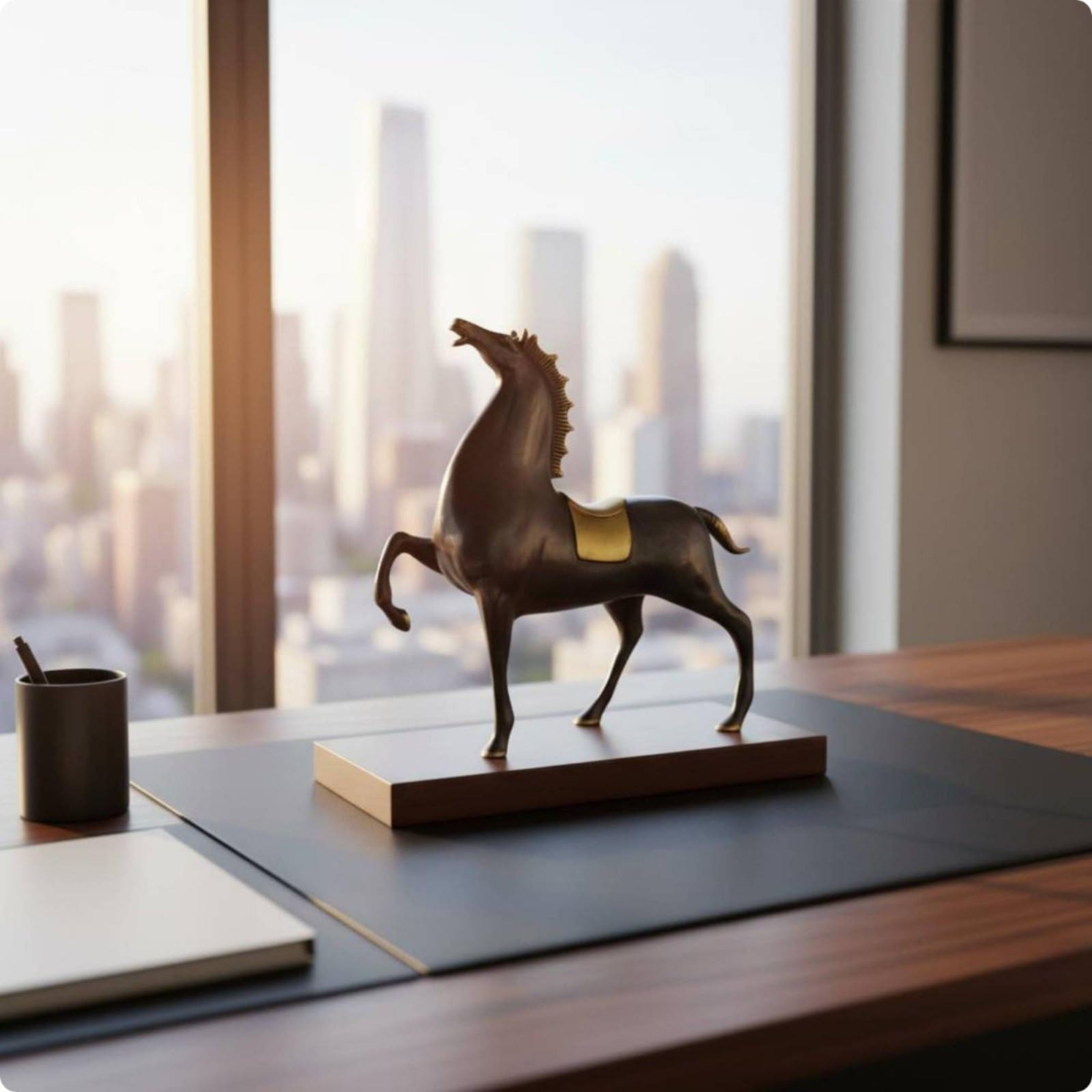 F Fityle Estatua de Caballo Decorativa Escultura Figurilla Ornamento de Mesa en Metal con Acabado Bronce con Alzándose y Que Aporta Movimiento y Presencia, S PK, Tang Brushed Bronze