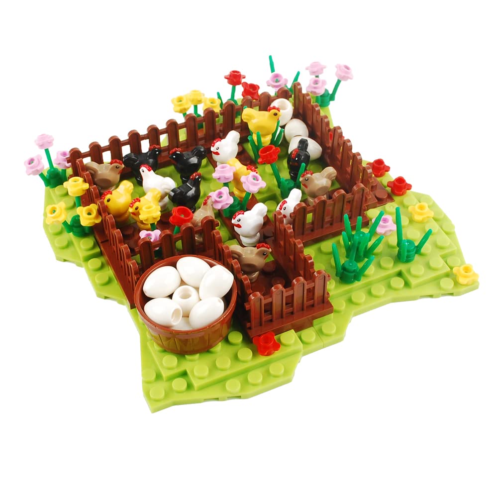 BAENRCYNW Farm Building Blocks Park Sencery Accessories Plant Set Building Bricks Kit DIY Building Set Compatible All Major Brands (Chicken coop#2)