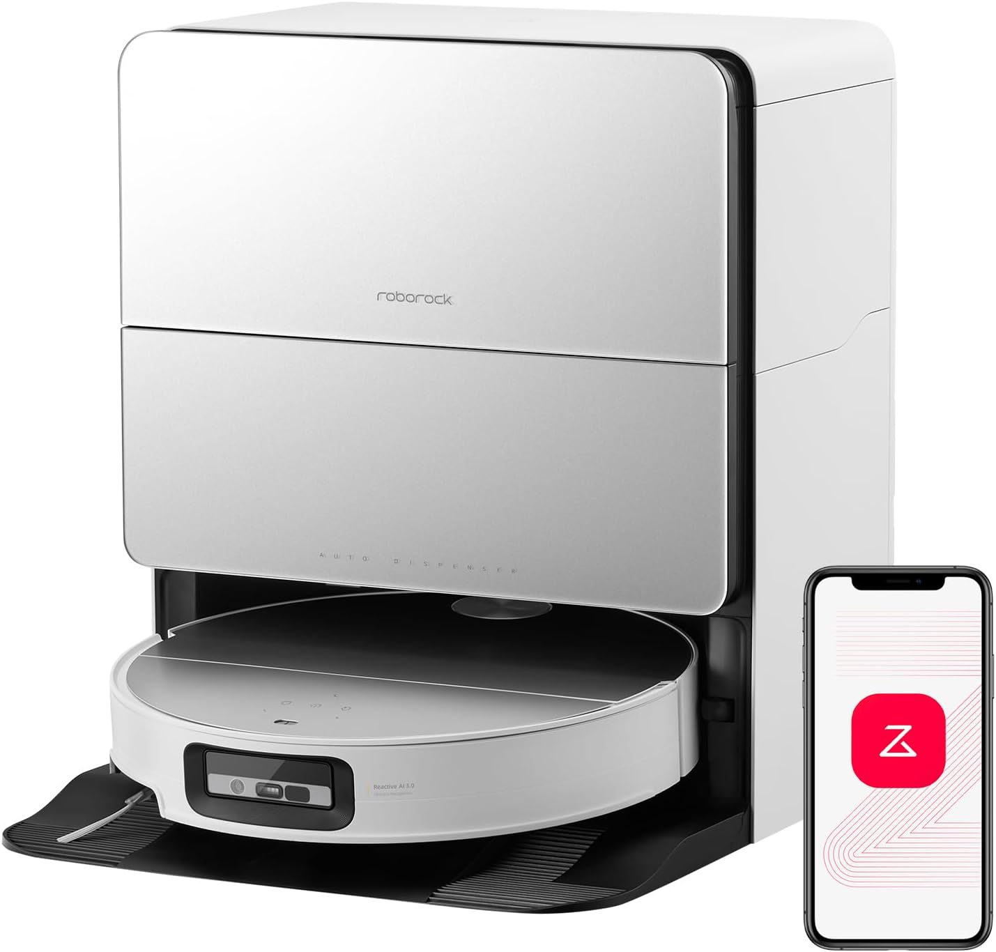 roborock Saros 10 Robot Vacuum Cleaner 22,000 Pa, 3.14-Inch Ultra Slim, Zero-Tangling, AI 3.0 Obstacle Avoidance, Auto Detachable Mop, 80°C Mop Washing, Hot Water Dock Self Cleaning (White)