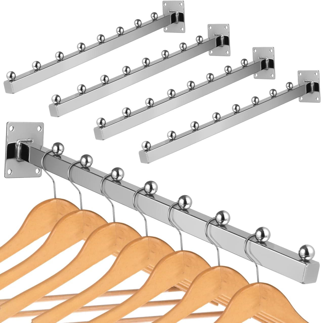 PRETYZOOM Wall Mounted Clothes Rack with 5 Beaded Hooks Space Saving Metal Wall Clothes Hanger for Bedroom and Bathroom Organization Elegant Square Design Rod 15.74X2.36X1.96In