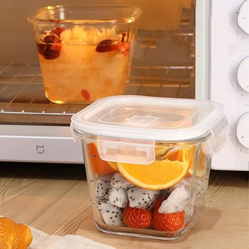 Miniatura 12 de Recipiente cuadrado de vidrio para almacenar alimentos de 4 tazas con tapas, recipiente cuadrado de vidrio para sopa con tapas herméticas, cuencos