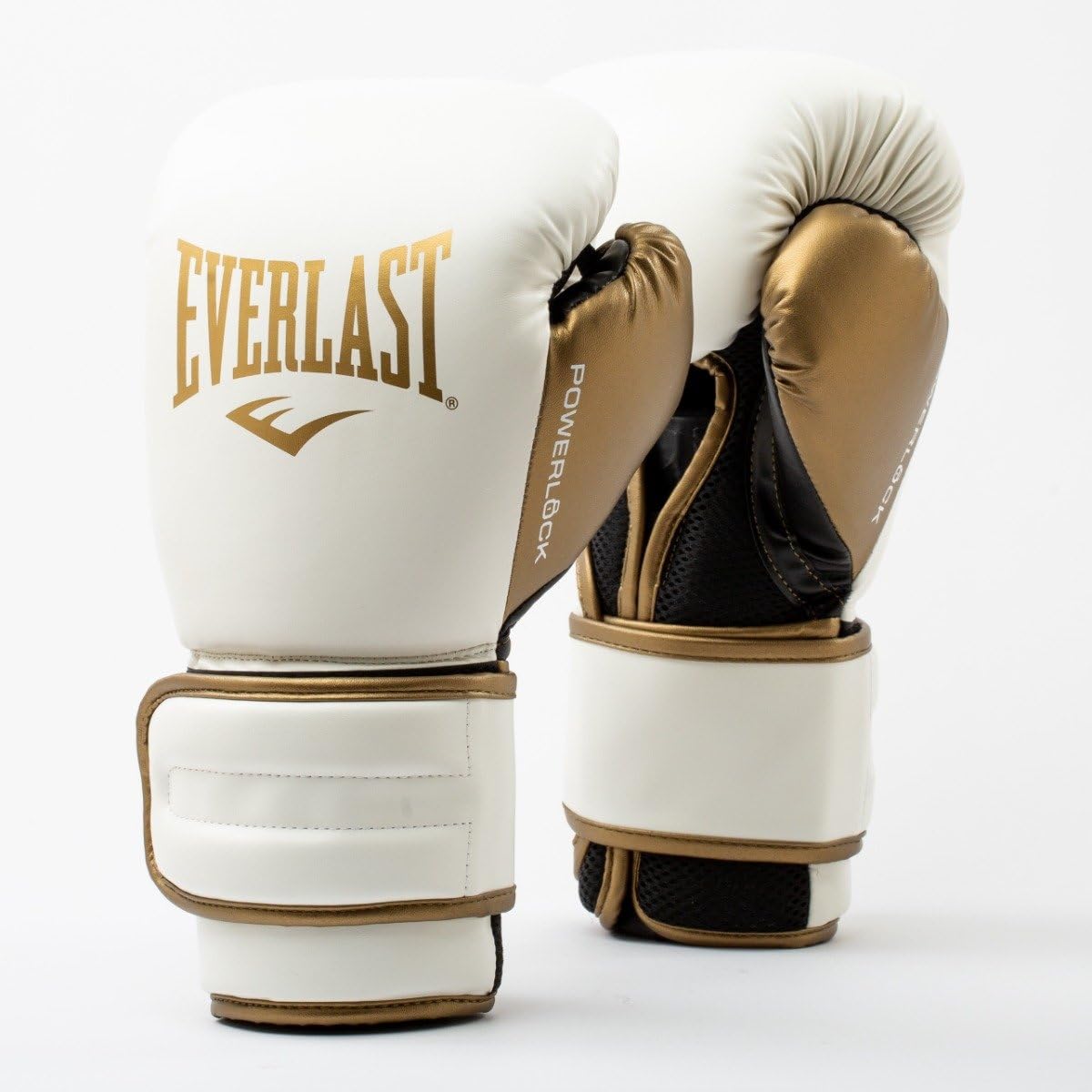 Everlast Powerlock 2R 10oz Boxing Gloves Gold/Black for Punch Bag, Mitts & Sparring with Turnback Wrist Support White/Gold 16OZ