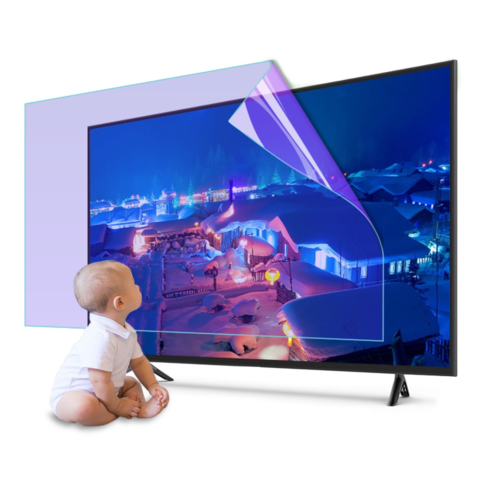 Film Mat Anti-Reflets 55 Pouces, Filtre Anti-Lumière Bleue pour Écran TV, Protection Anti-Rayures sans Bulles