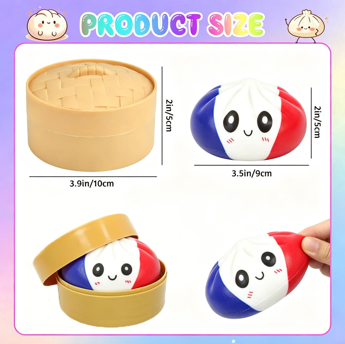 Set De 2 Dumplings Squishy Gigantes – Juguetes Sensoriales De 10 Cm Con Olla De Vapor – Anti-estrés De TPR Suave Y Elástico
