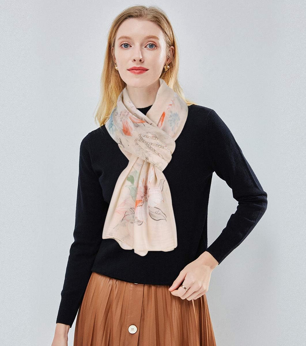 GERINLY Lightweight Scarves Fashion Flowers Print Women Cotton Wrap Scarf Head Shawl Winter Gift - Image 3