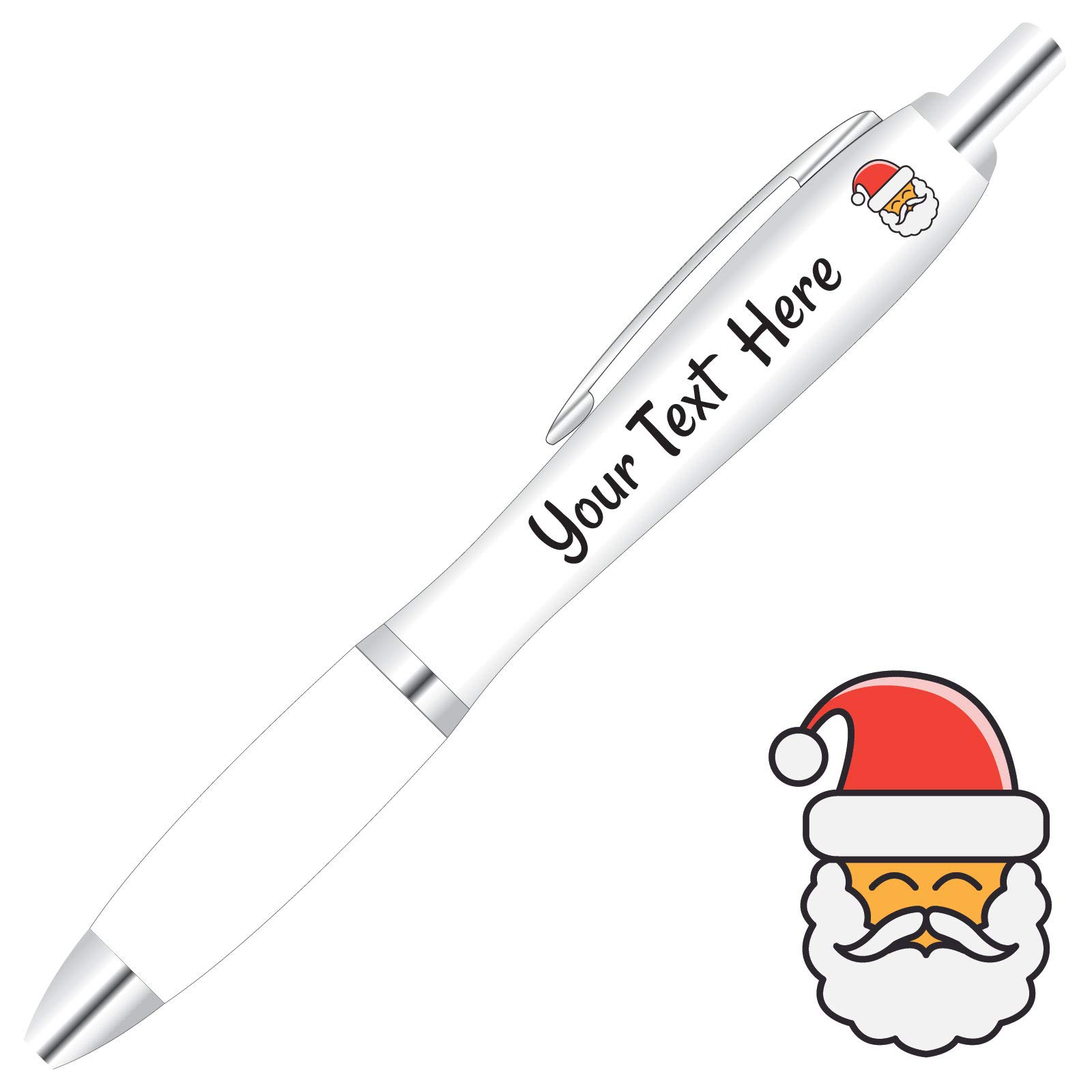 Full Colour Printed Personalised Christmas Pens *Qty - 200* - Clear Pen Grips *Santa Design*