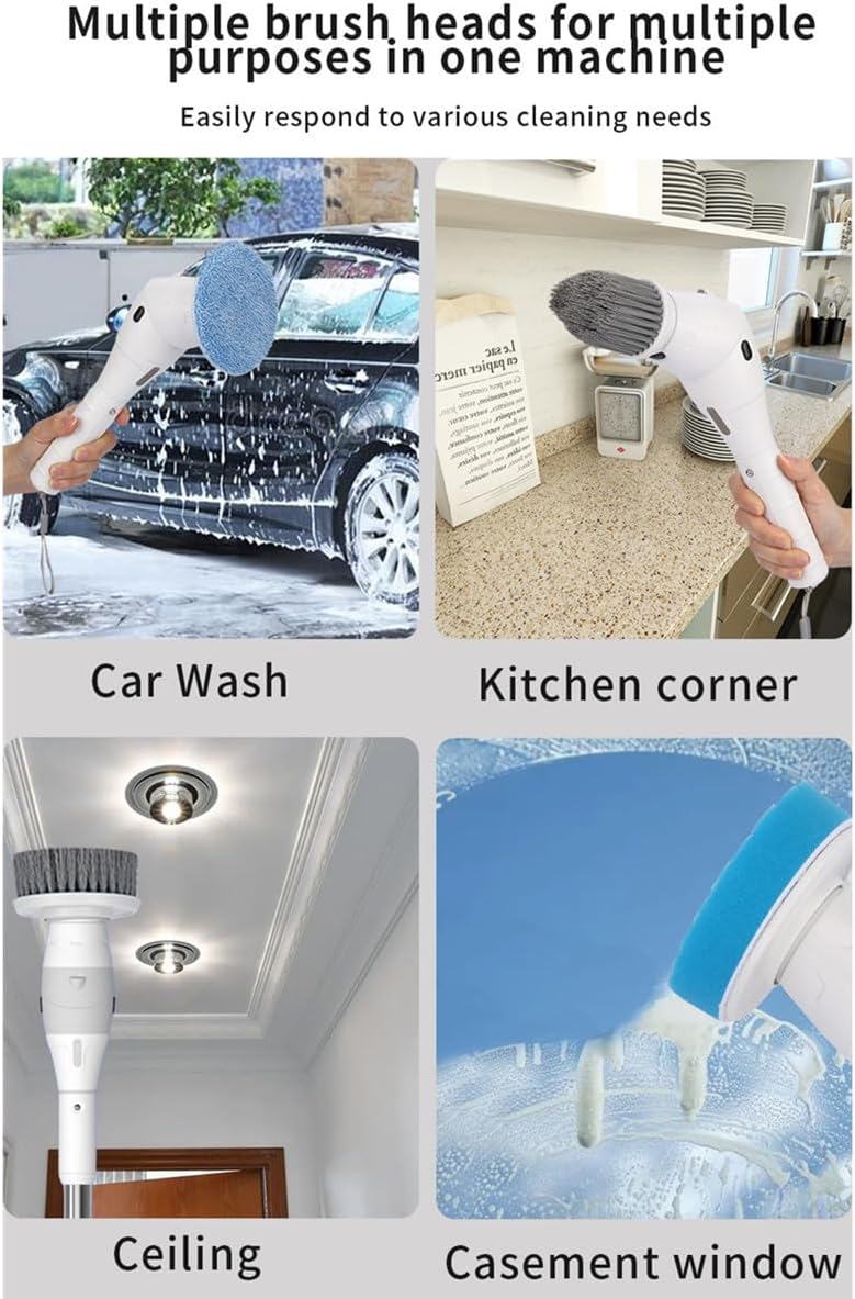 Taoke Electric Scrubber Brushes, 8 Replaceable Cleaning Heads & Adjustable Handle, 3 Speeds, with Night Light and LED Display, Bathroom Grout Floor Wall Sink Scrubber