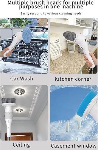 Miniatura 5 de Taoke Cepillos de limpieza eléctricos, 8 cabezales de limpieza reemplazables y mango ajustable, 3 velocidades, con luz nocturna y pantalla LED,