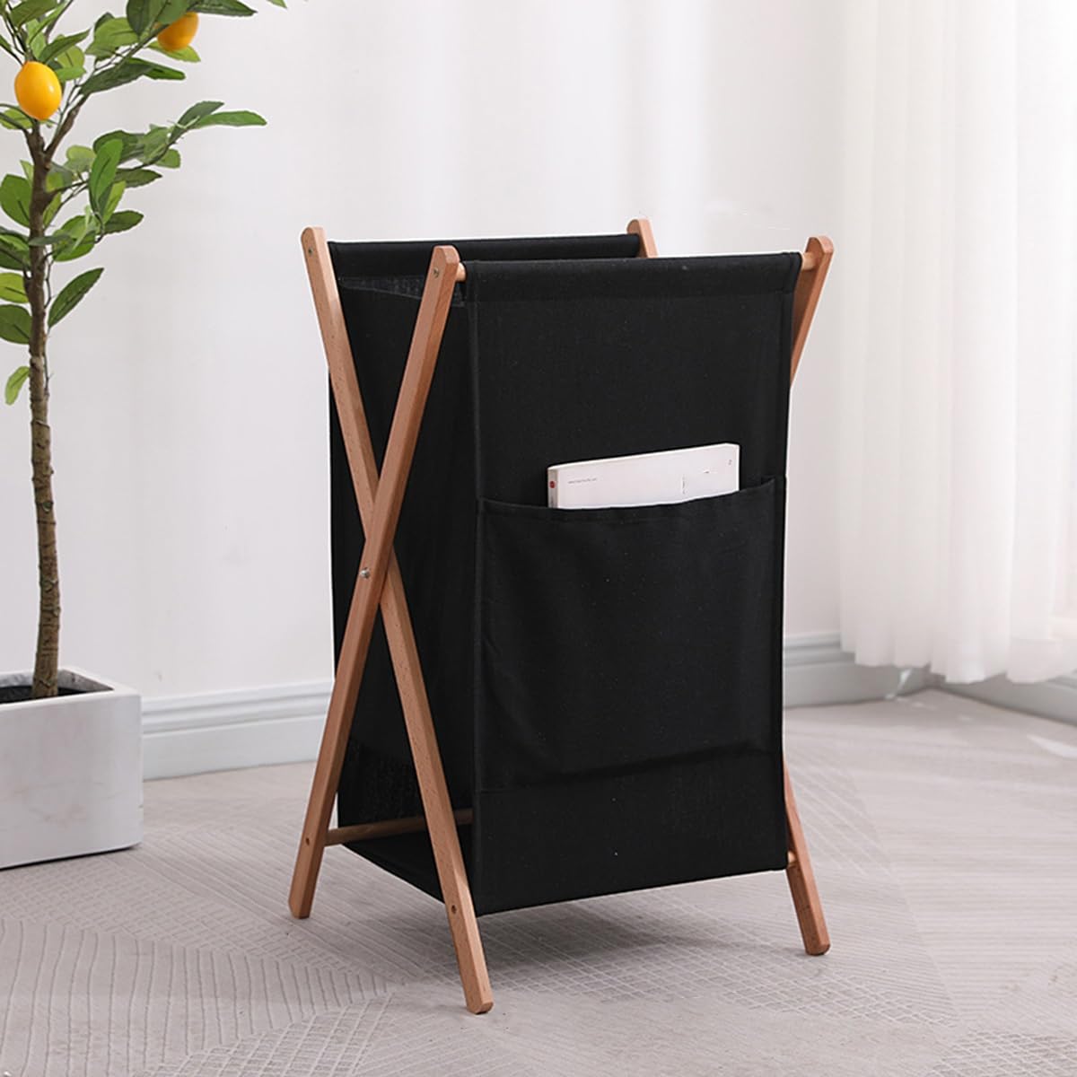 Folding dirty laundry basket, Foldable Collapsible Wood Laundry Basket for Bedroom Kitchen Multicolor(/Black B)