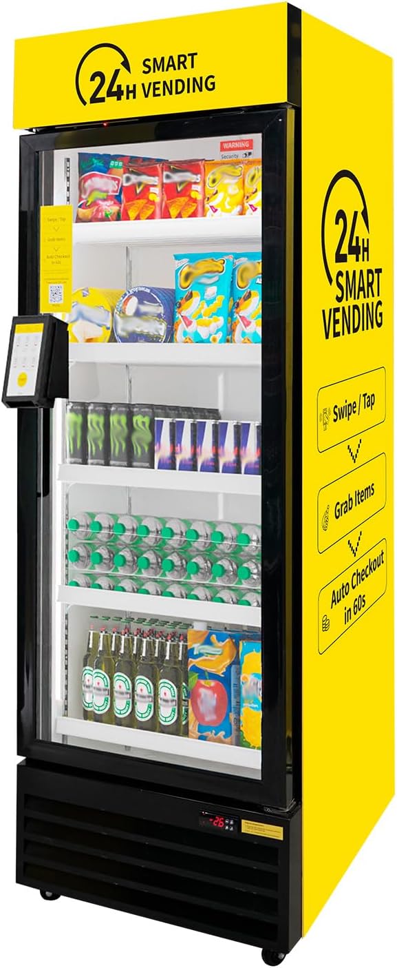 HAHA Smart AI Vending Machine with Card Reader, Combo Snack & Drink Machine, 6-Layer 245 Cans Capacity Refrigerated AI Visual Recognition & App Management US360CT (Yellow, AI mini)