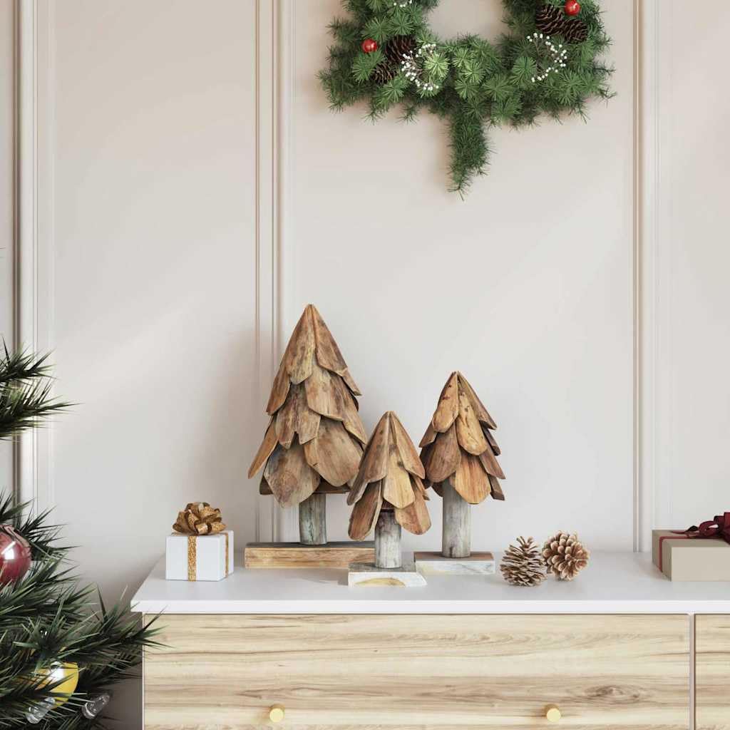 Sapin de Noël 3 pièces marron 40 cm Bois de teck massif