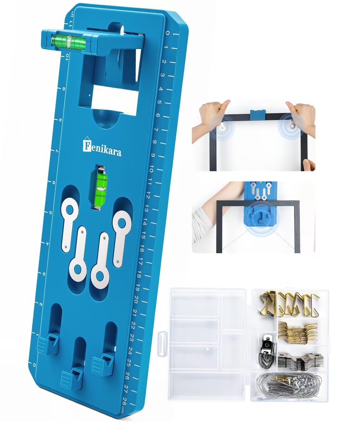 85 Pièces, Kit de Suspension pour Cadres avec Niveau à Bulle, Sans Mesure, Outil d’Accrochage Précis pour Cadres Photo, Compatible avec Différents Systèmes d’Accrochage, Crochet Tableau, Crochet Cadre