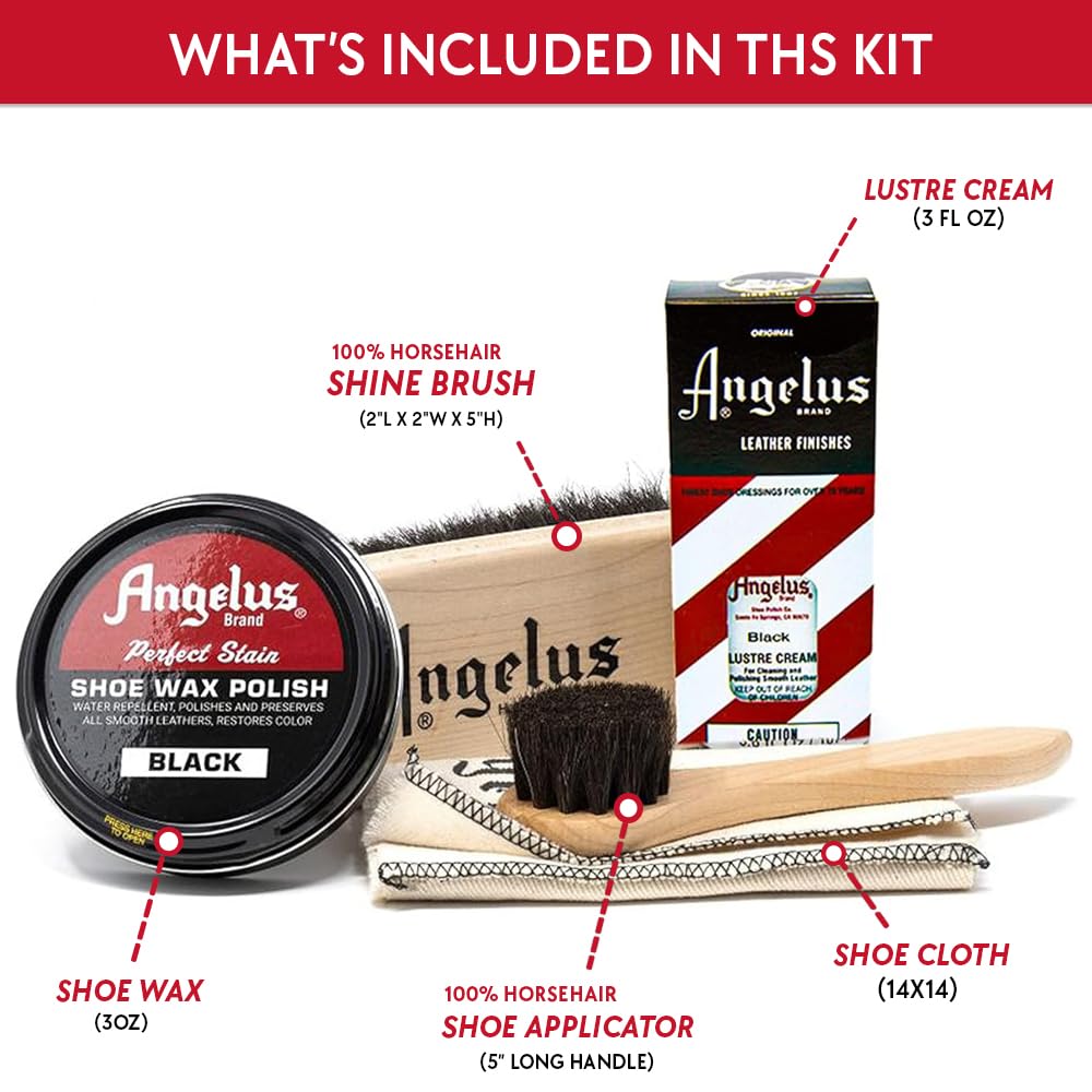 Angelus Shoe Shine Kit de viaje 5pc Set Negro