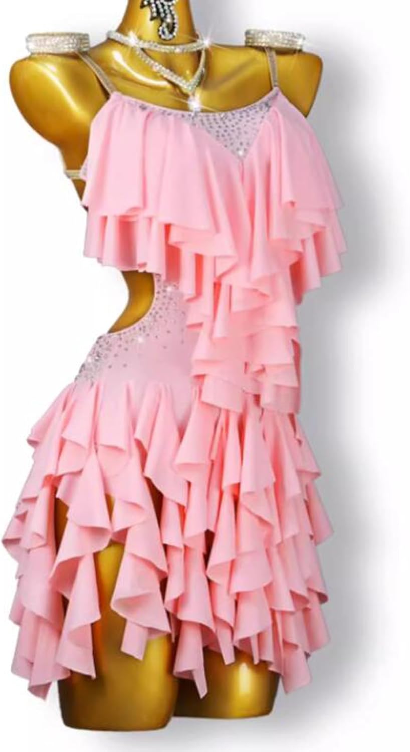 Women's Bare Back Latin Dance Dress Cha Cha Ballroom Competition Dress Straps National Standard Salsa Dancewear