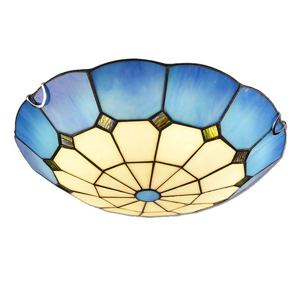 Hkly Light/White/Blue Led Ceiling Tiffany Style Mediterranean Ceiling Lamps And Glass Flush Uper Ceiling Ing For Living Room Bedroom Corridor, Round,40Cm Warm