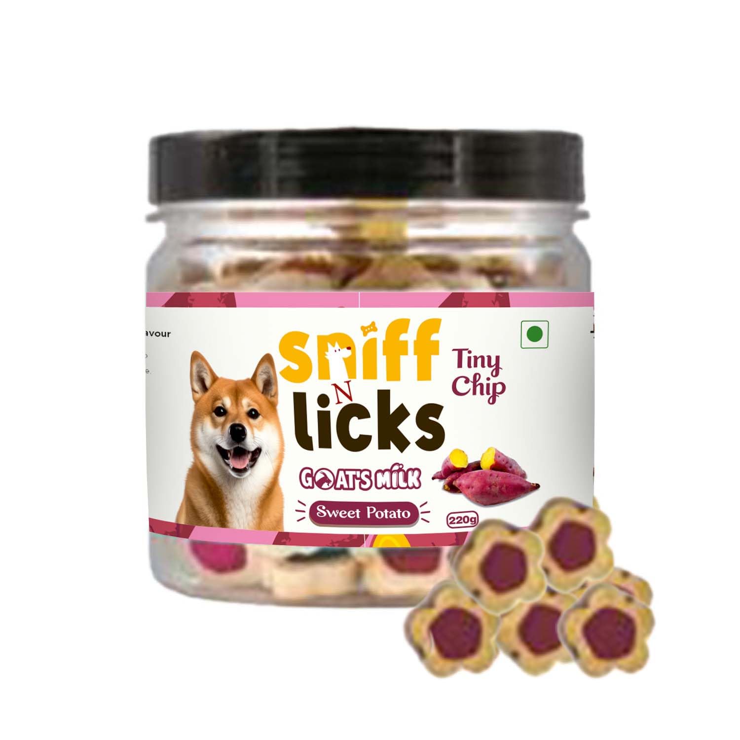 SniffNLicks Dog Treats, Tiny chip for Adult Dog and Puppy Bites with Sweet Potato Flavor, 220g (Pack of 1)