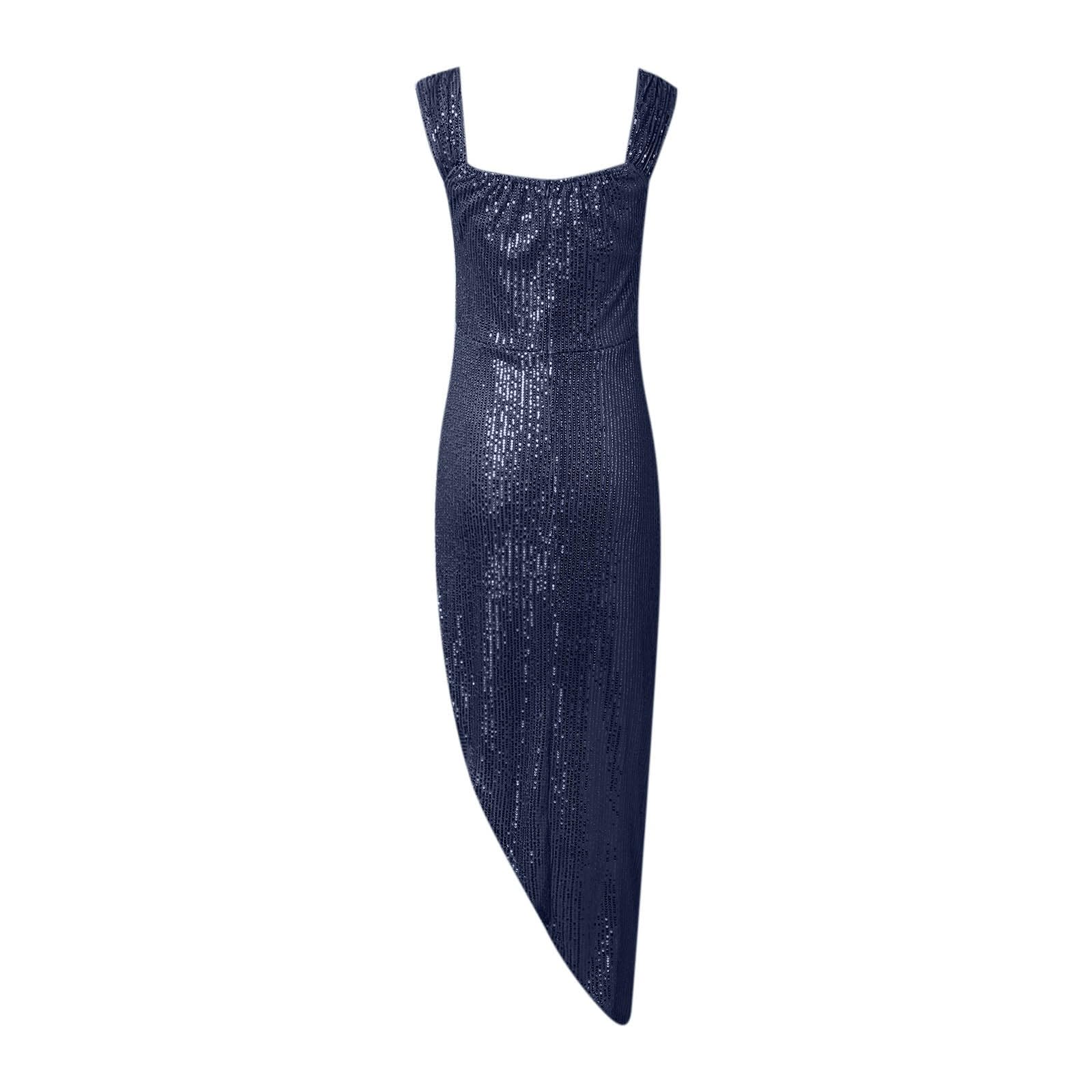 Generico Abito da Ballo Donna con Paillettes Scintillanti Elegante Vestito Formale Midi Spalle Scoperte per Serate e Occasioni Speciali