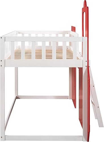 Miniatura 6 de LCH Cama tipo loft de tamaño individual con espacio de almacenamiento debajo de la cama, base de cama de madera de pino con escalera y barandilla en