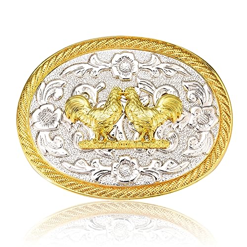 Western Belt Buckle - Silver & Golden Cock Belt Buckles for women and men - Rooster Mens Belt Buckle