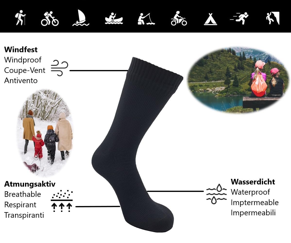 Kadem Chaussettes respirantes imperméables pour enfants | Chaussettes boueuses pour activités de plein air | Chaussettes de randonnée, football, aviron, sports d'hiver, camping, course à pied