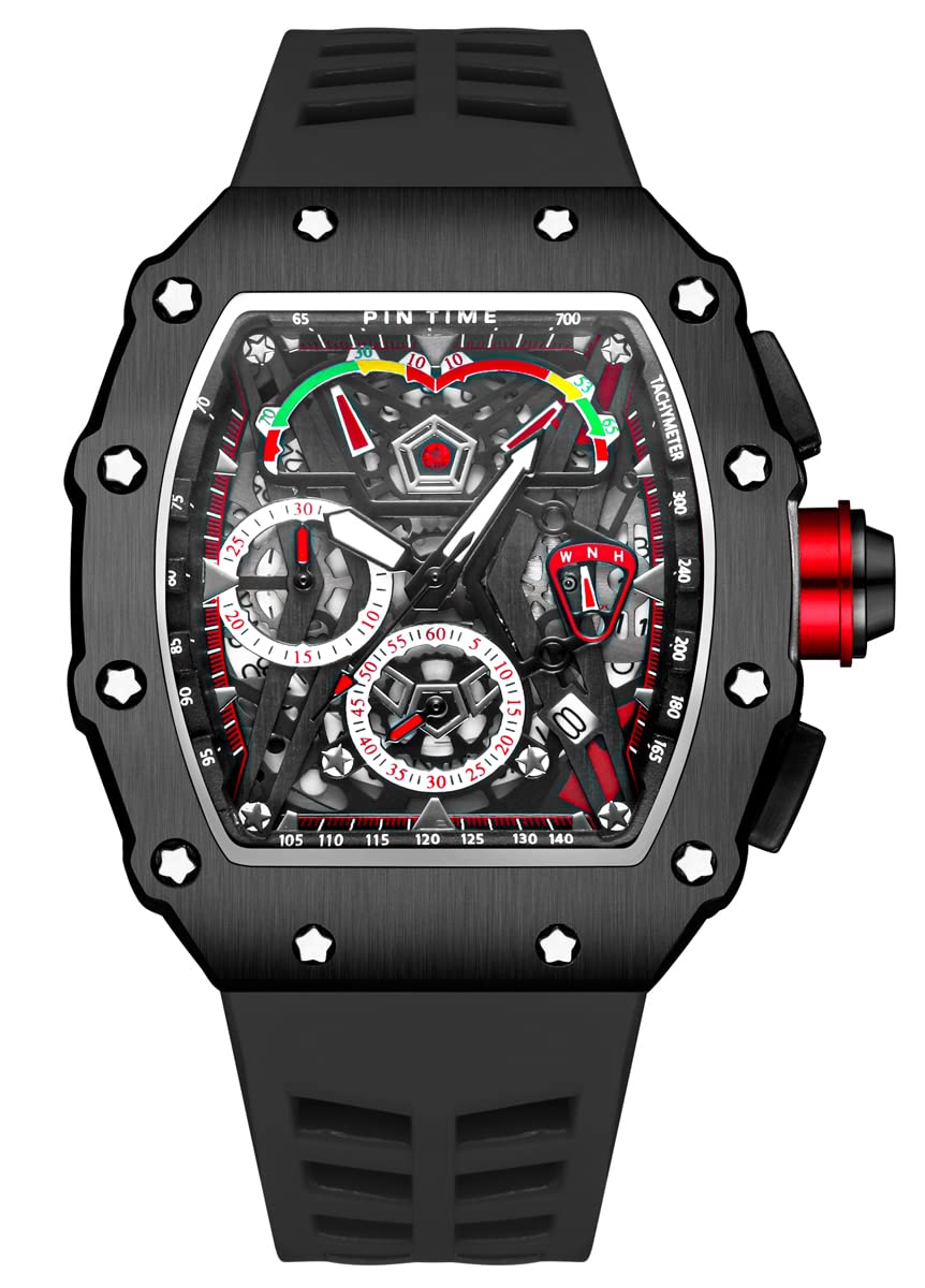 DROCUAMGOYA Mens Fashion Chronograph Sport Style Watch Casual Tonneau Skeleton Black Bracelet Watch Date Quartz Analog Watch Timepiece for Men (B09LYK7QHC) Amazon Price History, Amazon Price Tracker