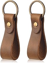 Porte-Clés en Cuir, 2Pcs Veritable Qualité Porte-Clés avec Lanière en Cuir et Boucle de Cuivre, Anneaux Porte Clé de Voiture Sangle en Cuir pour Homme Femme, Marron