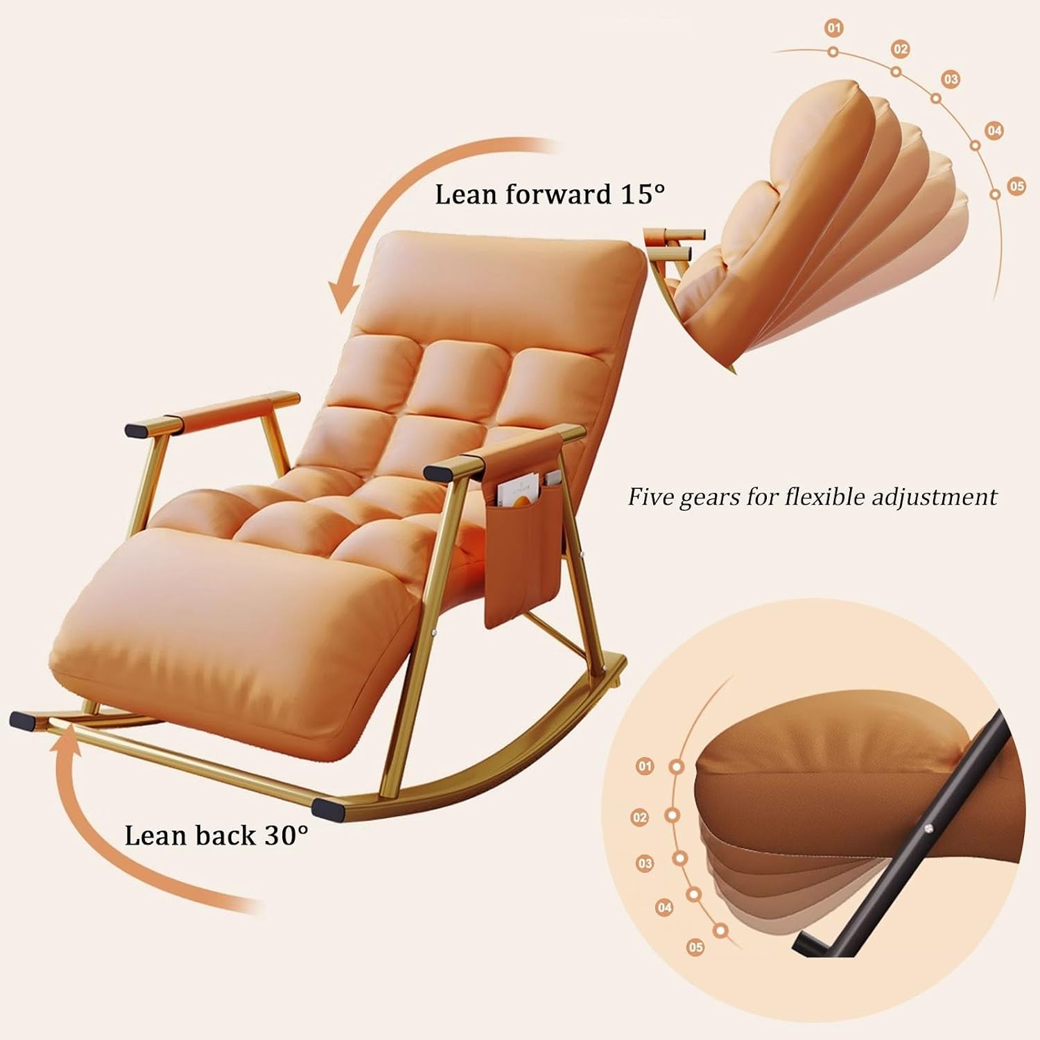 Indoor Rocking Chair with Tall Backrest, Modern Rocker Chair with Upholstered, Rocking Chair with Foot Lever, Armchair with Side Pocket, for Bedroom, Living Room, Nursery (Color : Pink+bla