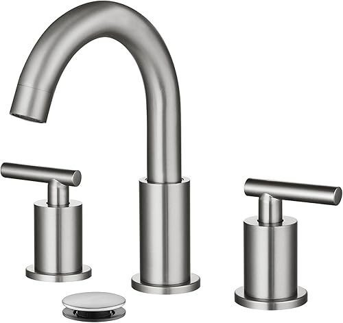 Miniatura 9 de gotonovo Grifo de lavabo de lavabo de baño de 3 agujeros y 2 manijas con drenaje desplegable con válvulas mezcladoras frías y calientes de 8