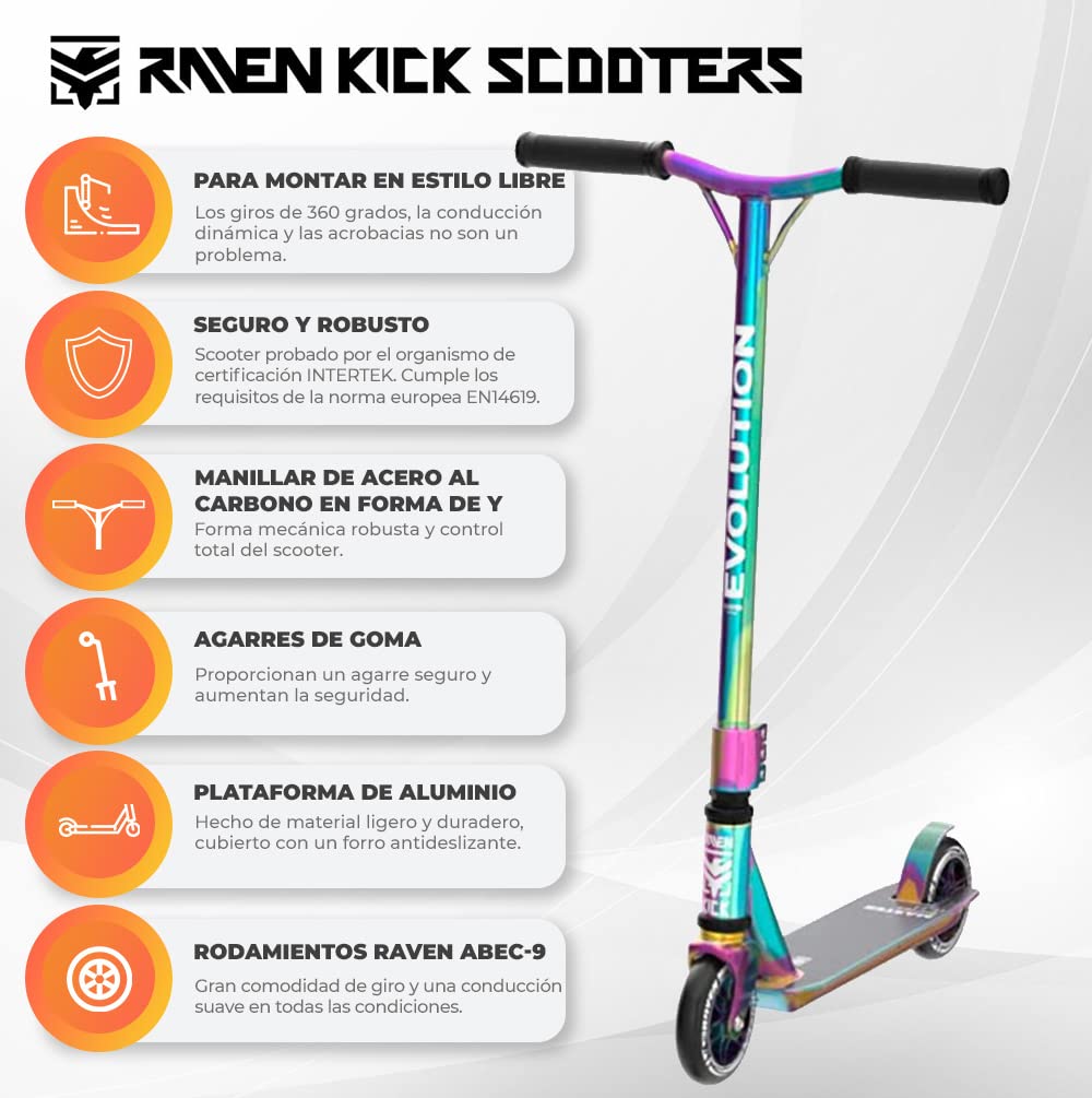 Raven – Patinete para niños y Adultos – Scooter – Patinete Freestyle, Kick – para Aprender Trucos en el Skatepark – Ruedas de PU de 110 mm, rodamientos ABEC-9 cromados