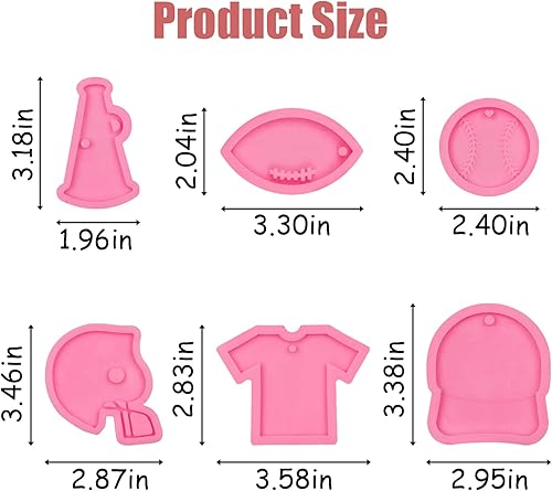 Miniatura 2 de Molde de silicona de béisbol para llavero de pelota deportiva, 6 unidades, cascos de voleibol de fútbol, megáfono, camiseta de resina, moldes de