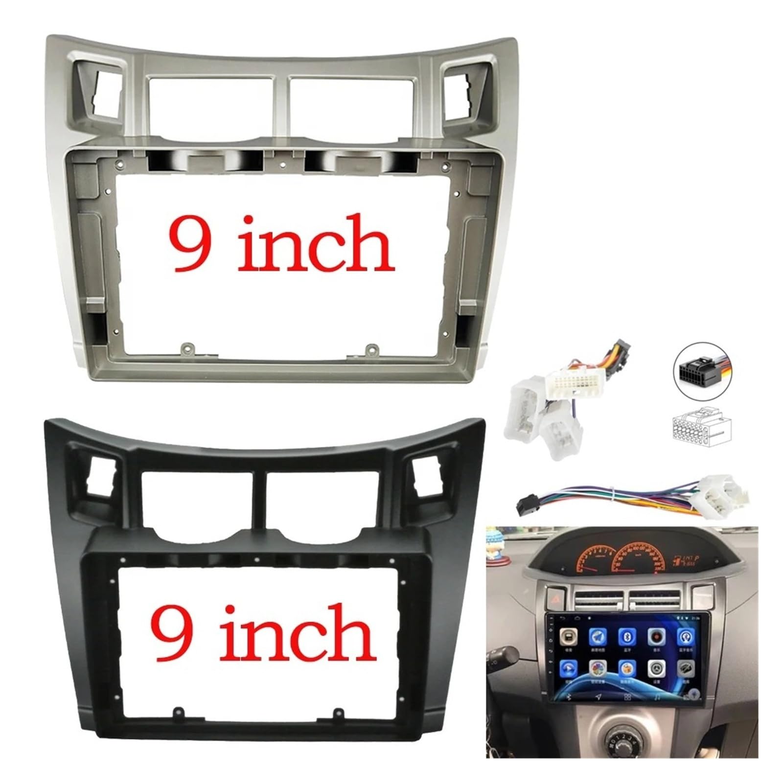 Mascherina Autoradio Cornice Stereo 9 Pollici per Toyota per Yaris per Vitz per Platz 2005-2009 2010 2011 2 DIN Car Stereo Radio Telaio Fascia Copertura Trim Kit Pannello