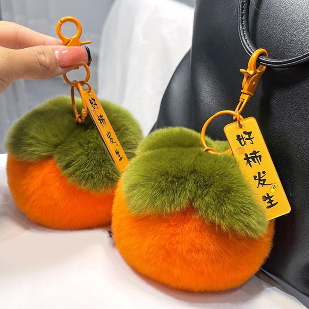Baluue Persimmon Keychain Plush Bag Charm Soft Fuzzy Fruit Keyring for Backpack Purse Decoration 4 Inch - Image 3