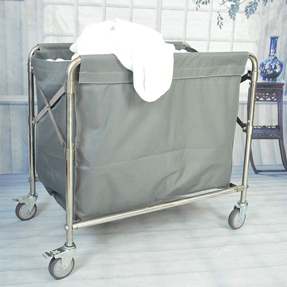 DFEDHF Shelf Kitchen Movable Trolleys Brown Hotel Cart with Wheel Laundry Sorter Trolley with Durable Detachable Fabric Bags Laundry Basket Hamper for Bathroom Room Service Cart