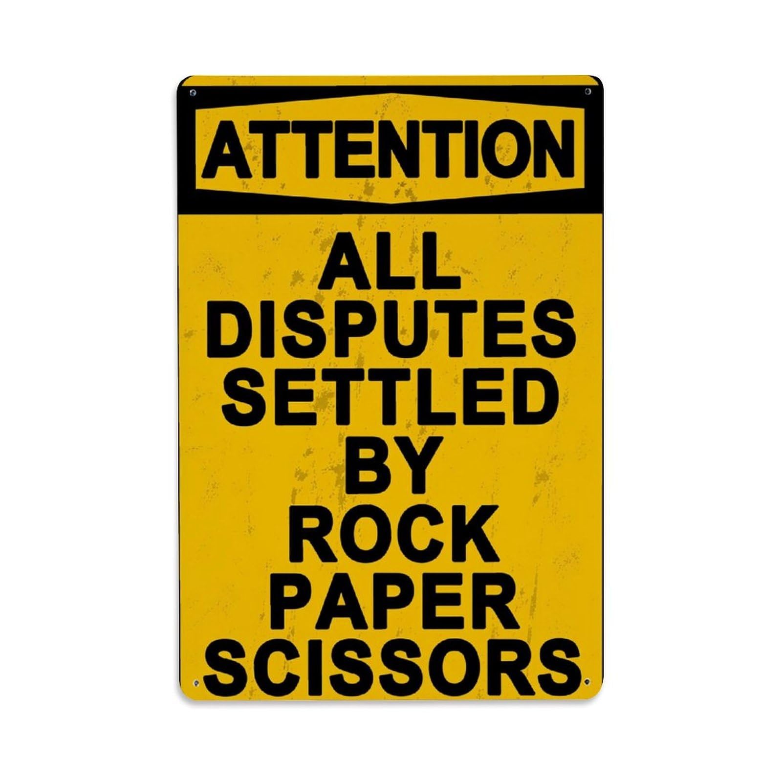 Attention All Disputes Settled By Rock Paper Scissors Retro Tin Sign Vintage Metal Poster Home Bar Office Kitchen Club Wall Decoration 8x12 inch