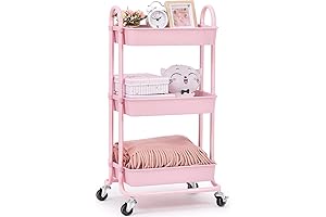 TOOLF Multi-Purpose 3 Tier Pink Storage Cart