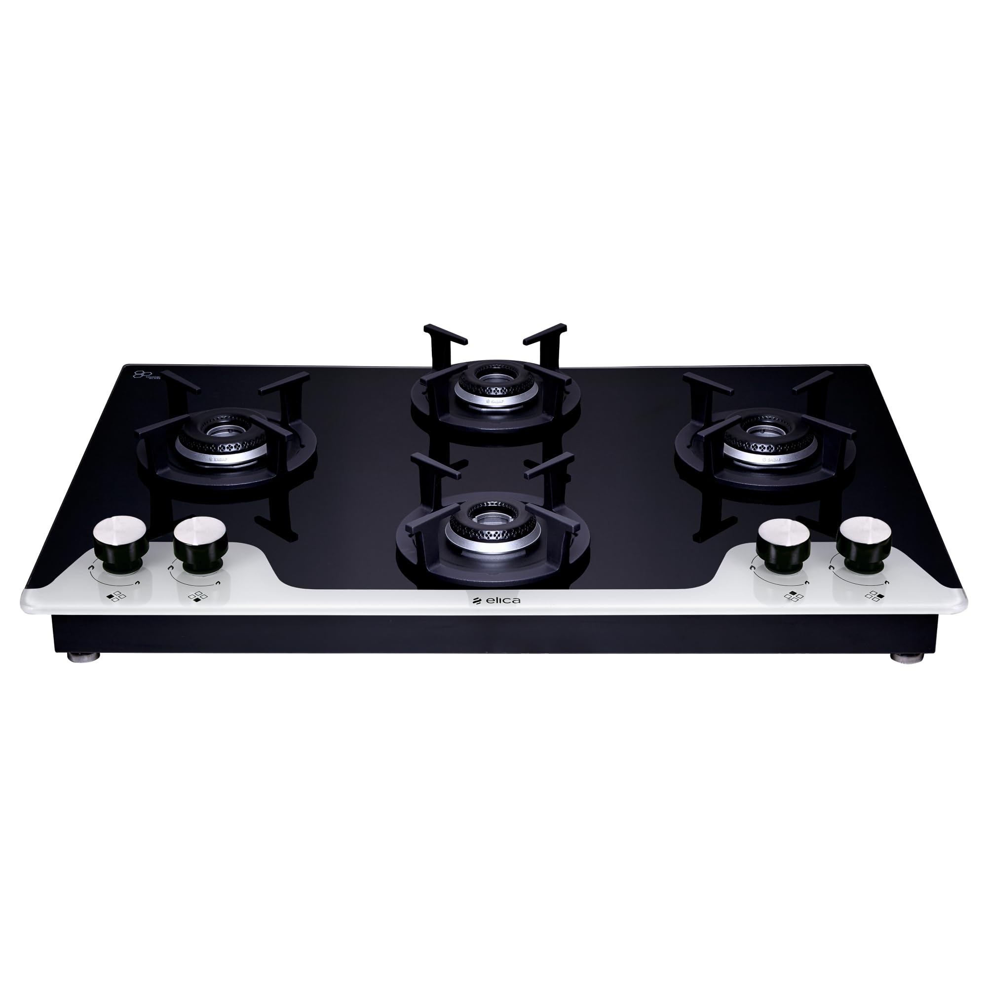 Elica 70cm 4 Burner Auto Ignition Hob | RG FLEXI HCT 470 DX LOTUS BK DUAL TONE | SABAF Burners | Cast Iron Pan Support | Dual Tone Toughened Glass | 5-Year Glass & Valve Warranty | Black-image-7