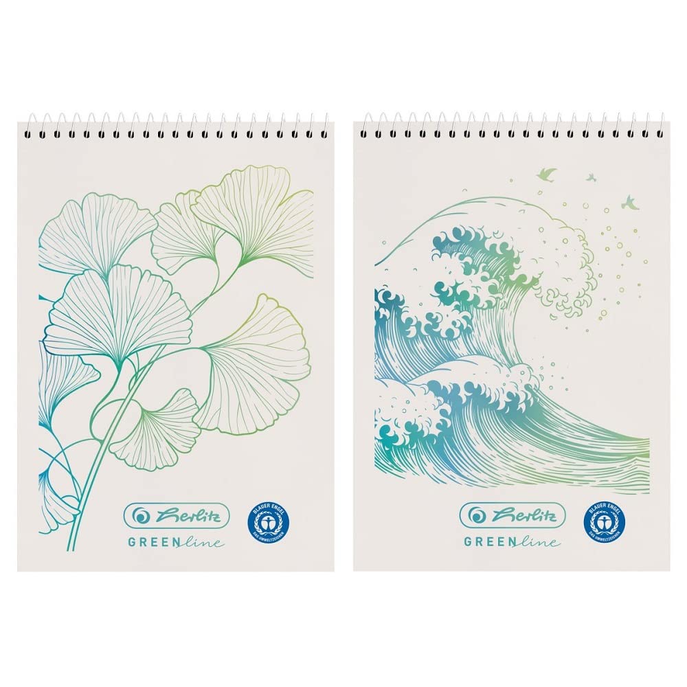 Herlitz 50033560 Greenline Ginkgo - Cuaderno espiral (A7, 50 hojas, cuadriculado)