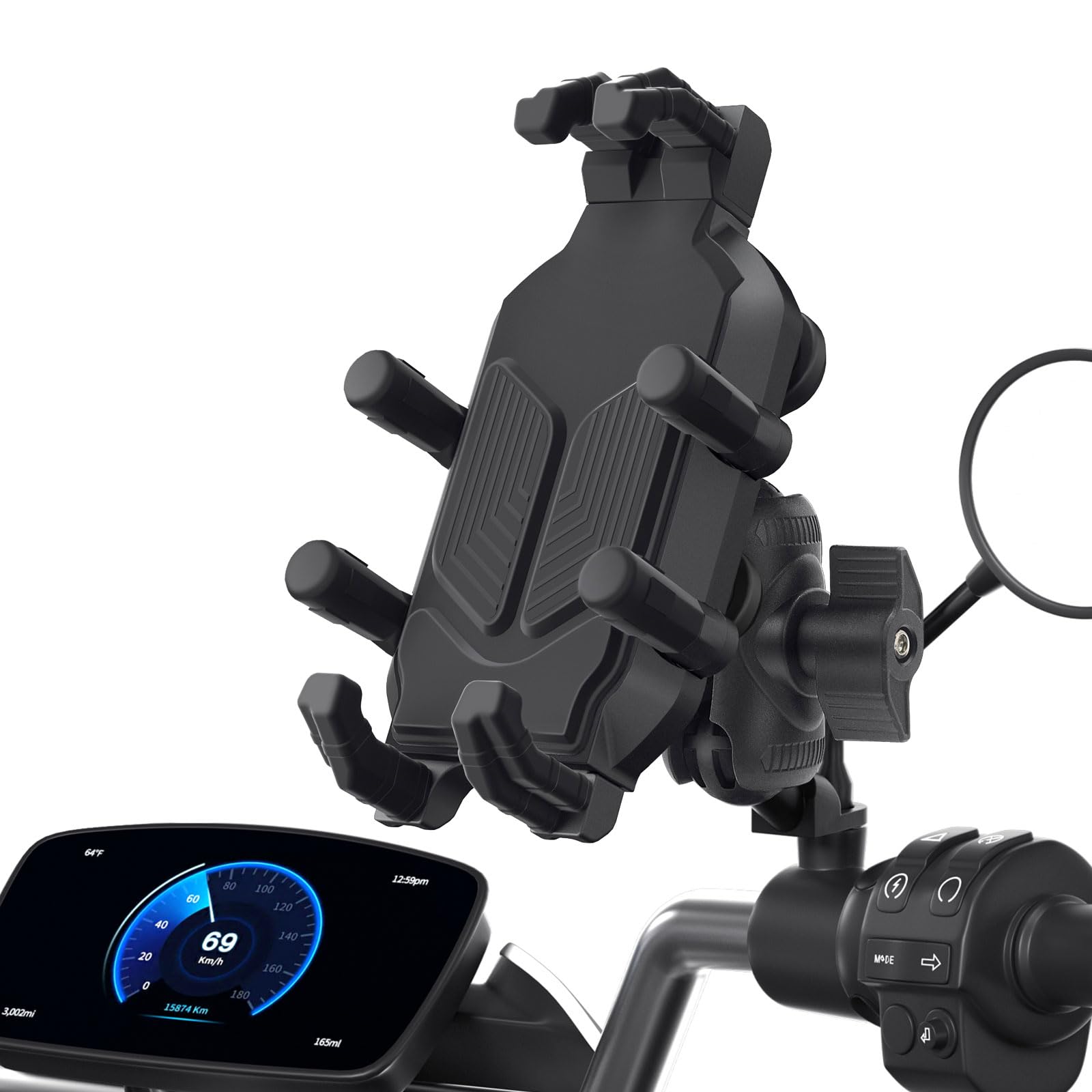 Support de téléphone pour moto avec pince renforcée et support de téléphone ergonomique incliné résistant aux chocs pour vélo