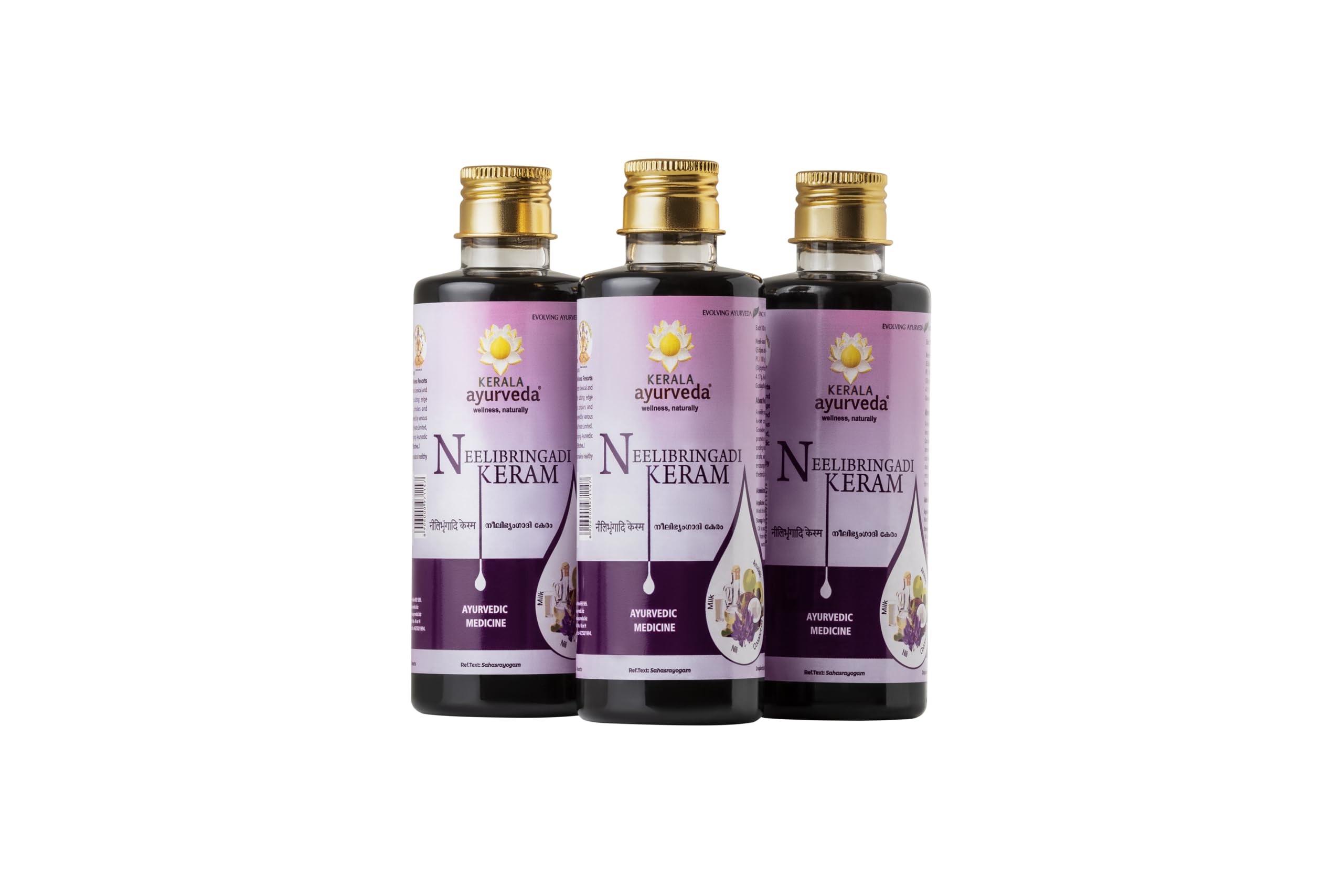 Kerala Ayurveda Neelibringadi Keram with Bhringraj, Indigo, Amla | Ayurvedic Hair Oil that Reduces Hair Fall and Boosts Hair Growth | 200 ml Pack of 3