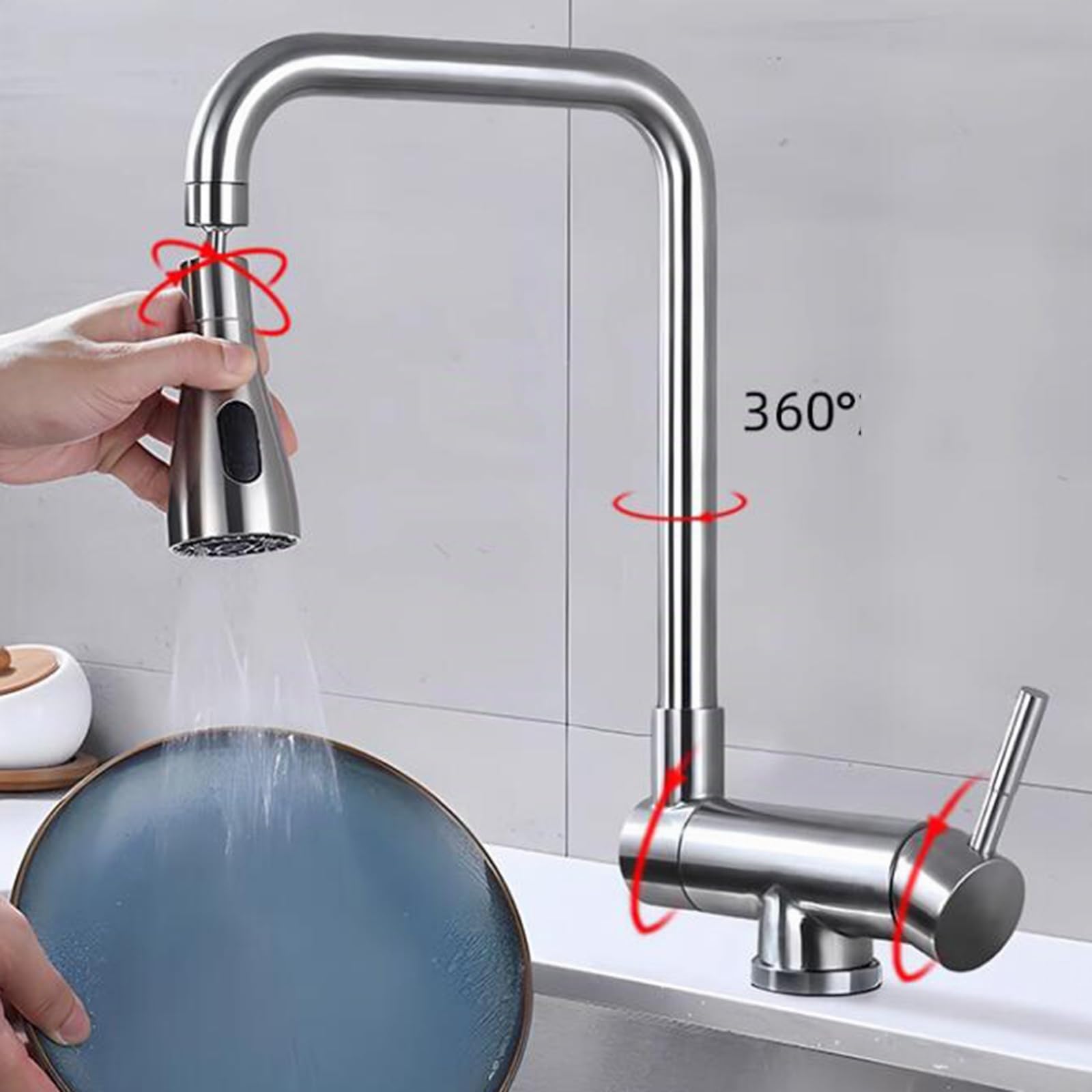 Grifo de Cocina Abatible Para Ventana, Grifo Cocina Plegable Acero Inoxidable Monomando 3 Modos Giratorio Grifos Cocina Abatibles-Cepillado