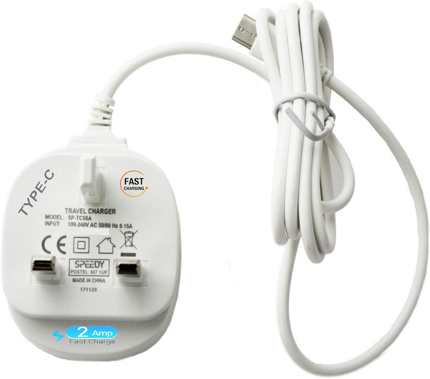Nokia G42 C32 XR21 G22 G60 X30 G21 G50 X20 G20 X10 G10 3.4 5.4 8.1 7.1 7.2 6.2 - Mains Charger Adapter Type C Fast Charger UK 3 Pin Reversible Connector for 6.1 Plus 5.3 8.3