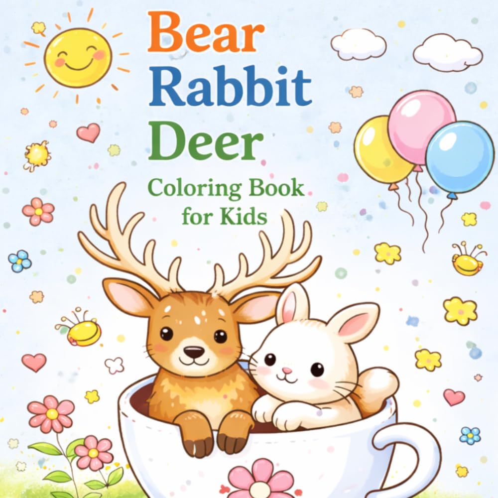 Woodland Animals Coloring Book for Kids Ages 4-8: 50 Cute Bear, Bunny & Deer Coloring Pages