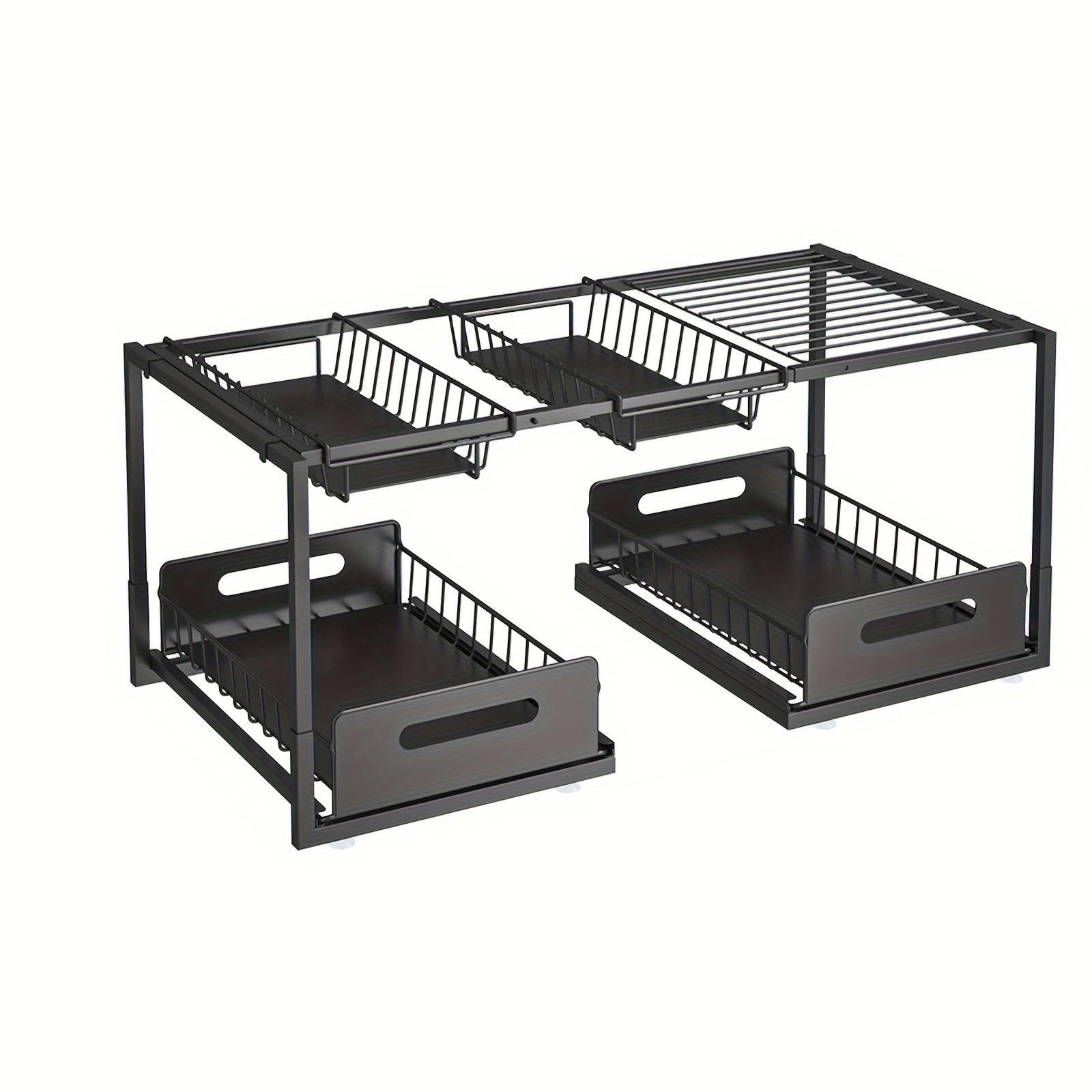 Organizer per mobiletto sottolavello a 2 ripiani, lunghezza regolabile, 65-73 cm, estensibile con 2 cassetti, in metallo, per cucina e bagno