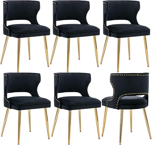 Miniatura 36 de Juego de 4 sillas de comedor de terciopelo beige con patas doradas, juego de 4 sillas de comedor modernas de mediados de siglo con respaldo de