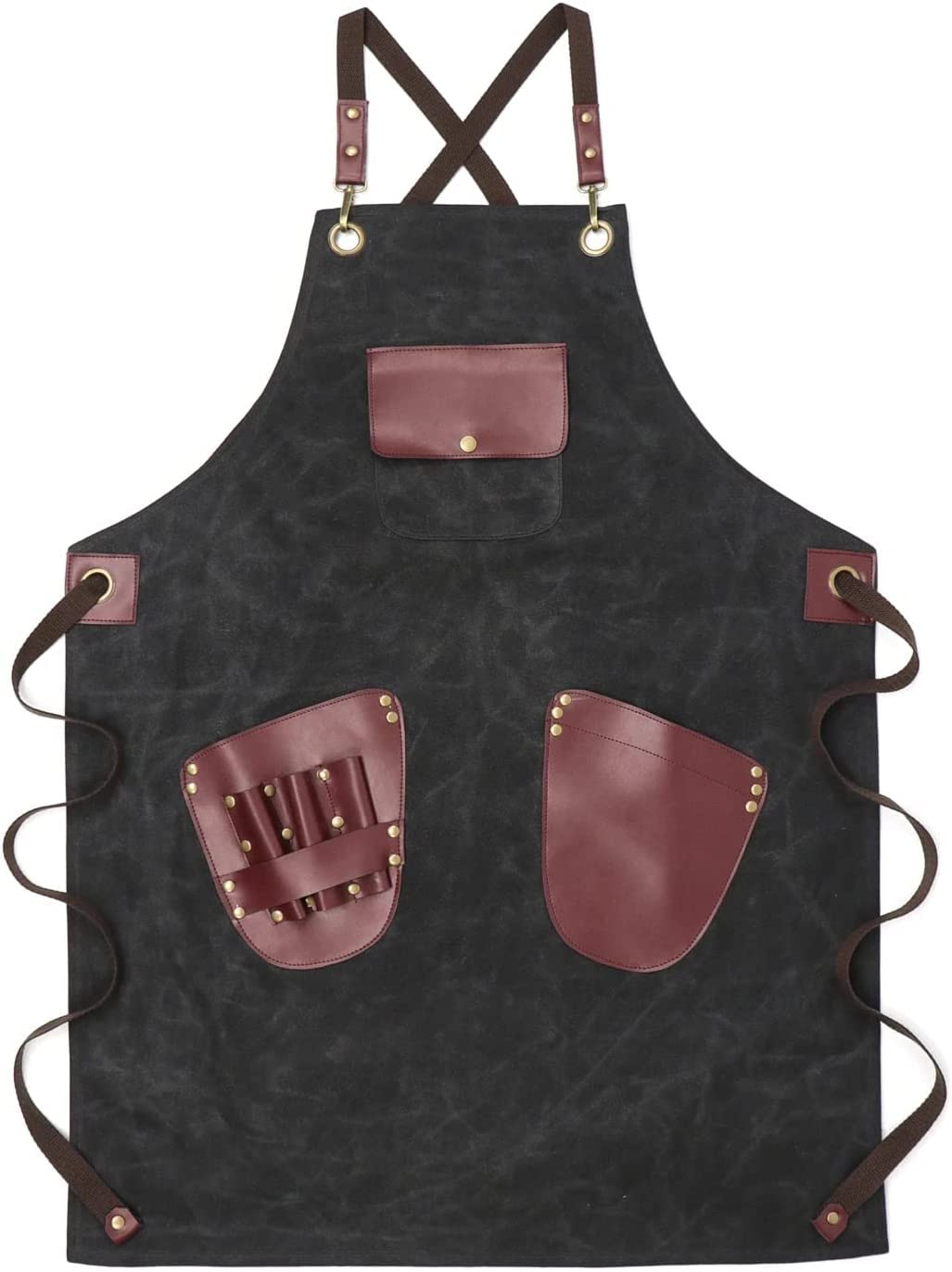 Delantal de Trabajo, Delantales portaherramientas Delantal de Trabajo de barbero, Lona de Cera Impermeable de Alta Resistencia, Herramienta de Trabajo Pesado, Delantal de Trabajo Unisex