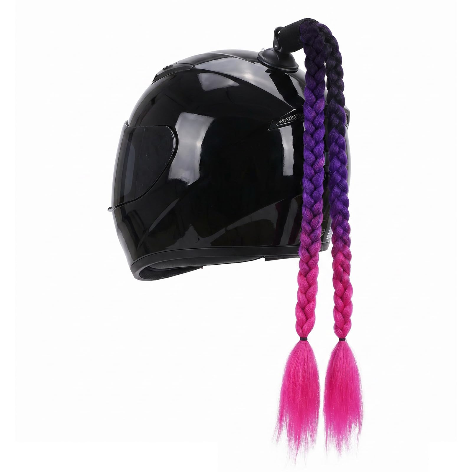 Helmet Pigtail Gradient Decoration Motorcycle Helmet Ponytail Wig Twist Braids Hair Tails with Detachable Suction Cup for Motorbike Bike Bicycle Cycling Bikers Riders Scooter Costume Cosplay