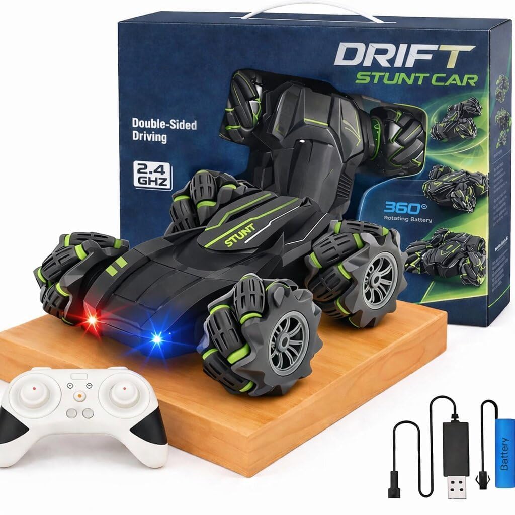 4WD RC Drift Stunt Car Toy for Kids Remote Control Vehicle with 360° Rotating Mecanum Wheels, Double-Sided Driving & LED Headlights – Off-Road RC Crawler Toy Gift-image-21