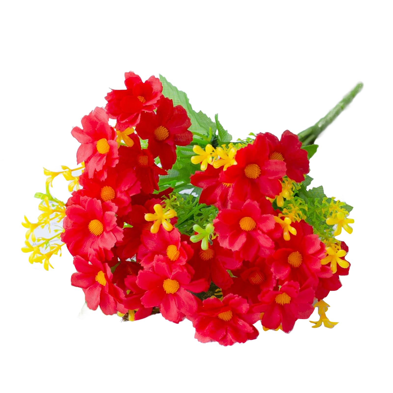 Worparsen Red 28 Head Artificial Silk Daisy Flowers,10 Colors Fake Flowers For Outdoor And Indoor, Decorative Artificial Flowers In Vase, Faux Plastic Uv Resistant Flowers For Graves And Garden (Red)