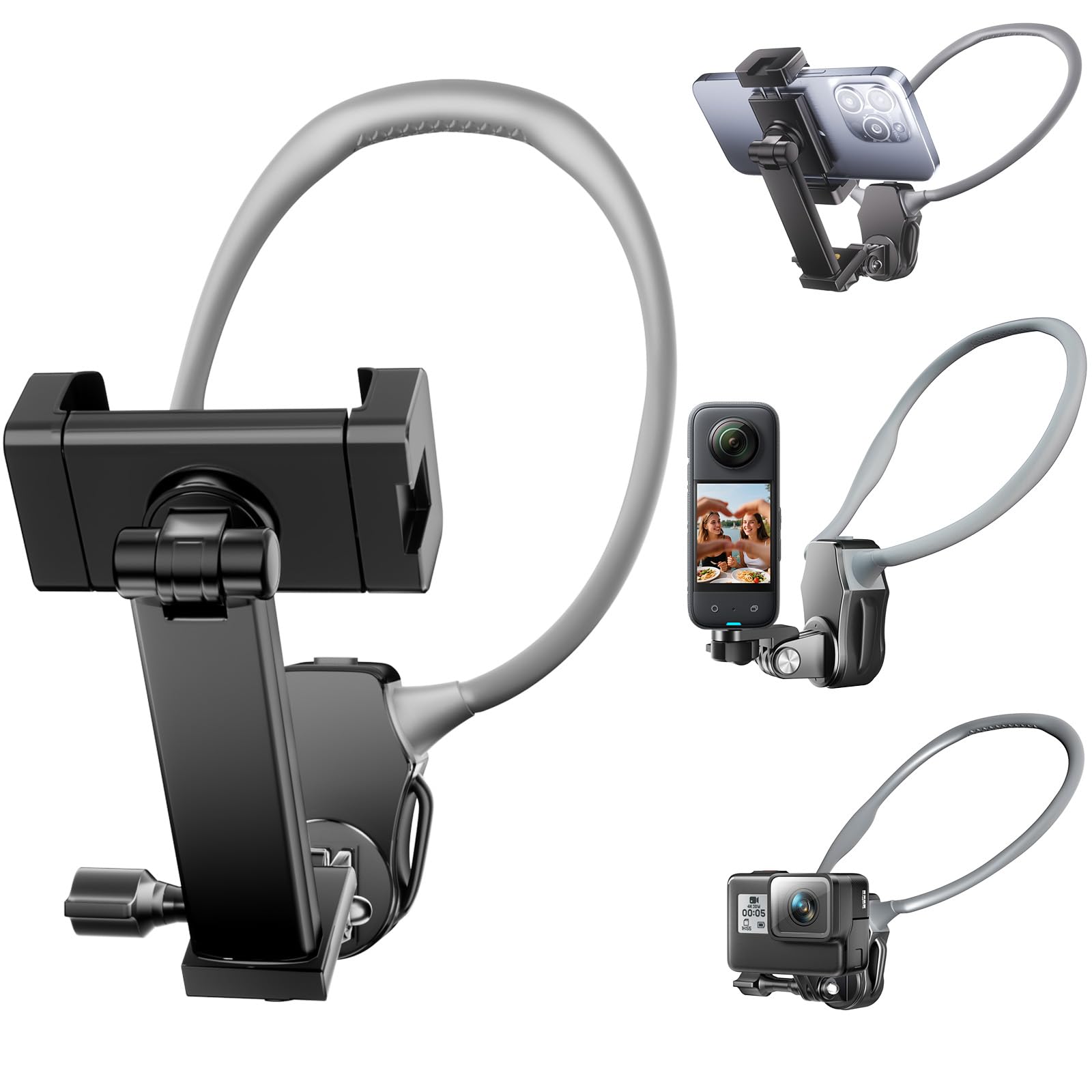 Support Cou Téléphone Portable POV/Vlog Coikes - Mains Libres Trépied Gris Pour IPhone Android
